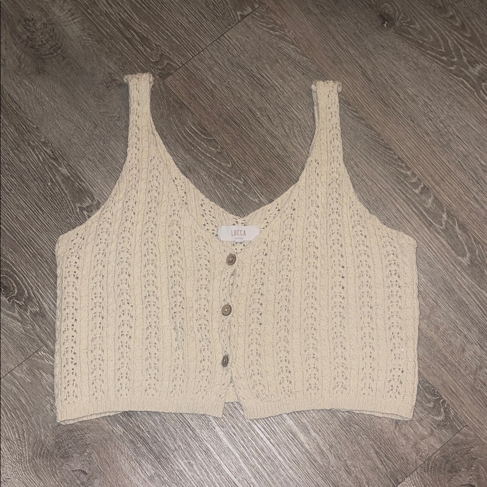 Luca loose knit sweater button up Cream Knit Women's Tank Top large